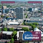 drone image of city with Safer Streets Summer wording in bottom right corner