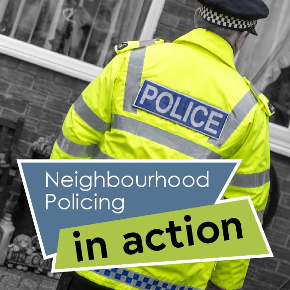 image of police vest with words 'neighbourhood policing in action' overlayed