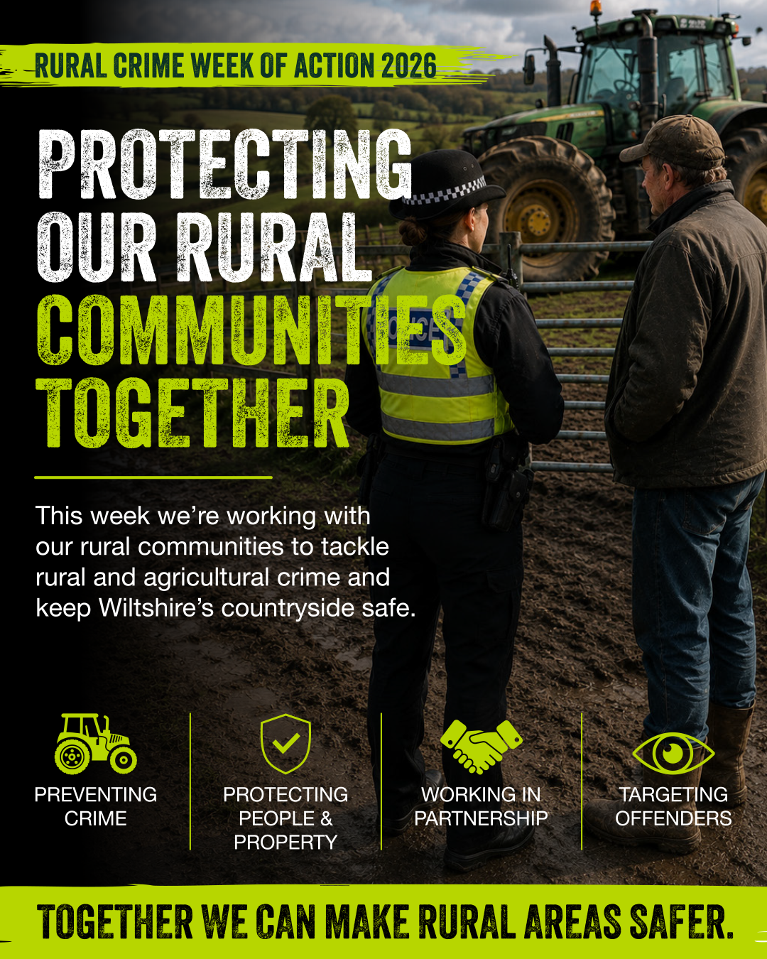 Protecting our rural communities together - a police officer in a rural setting.